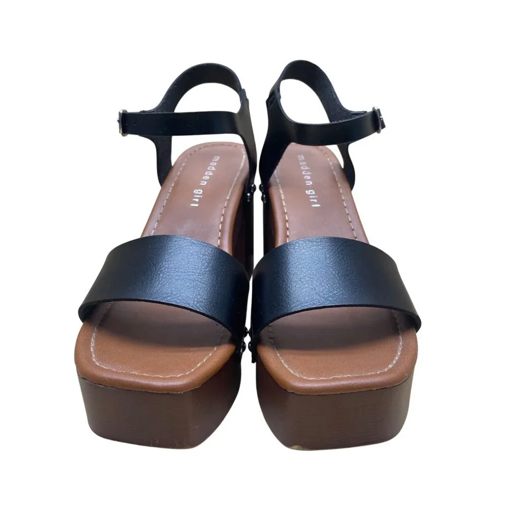 Madden Girl Women’s Black Strapped Platform Block Heel Danii Sandals Size 7 - Picture 2 of 9